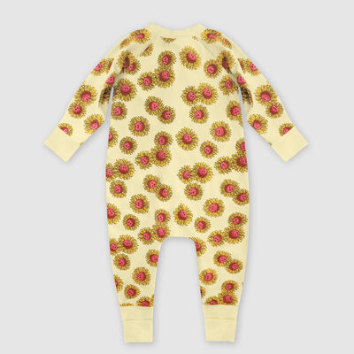 Pijama para bebé con cremallera en algodón stretch Amarillo con estampado de girasol Dim Baby, , DIM