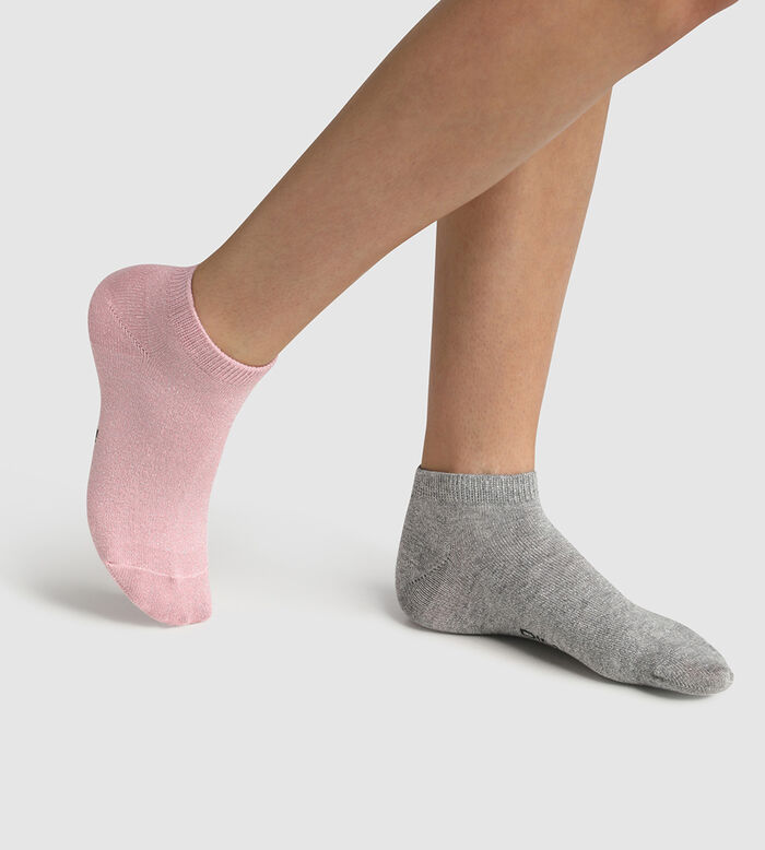 Pack de 2 pares de calcetines bajos para niña de algodón y lurex rosa Coton Style, , DIM