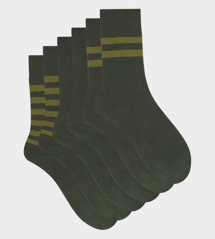 Pack de 3 pares de calcetines de hombre de algodón a rayas Oliva Dim Coton Style, , DIM
