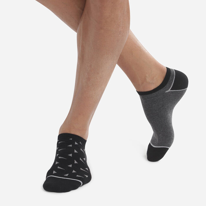 Pack de 2 pares de calcetines tobilleros para hombre negro con triángulos Dim Coton Style, , DIM