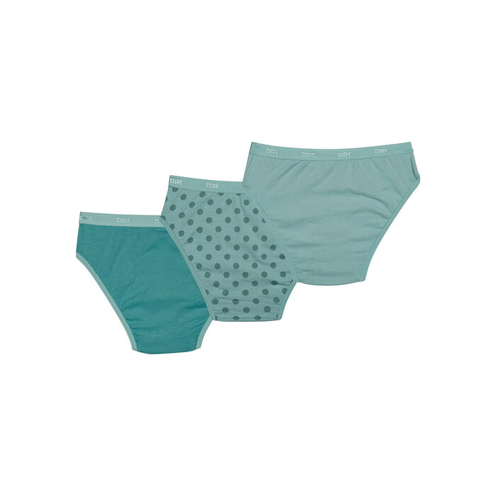 Pack de 3 bragas de niña en algodón elástico Verde Agua con lunares Les Pockets, , DIM