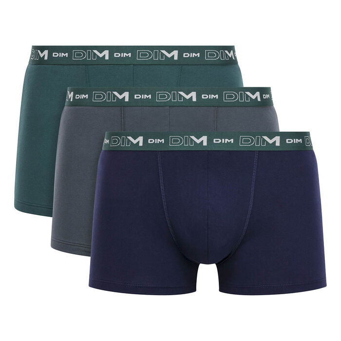 Pack de 3 bóxers verde, granito y azul de algodón elástico Coton Stretch, , DIM