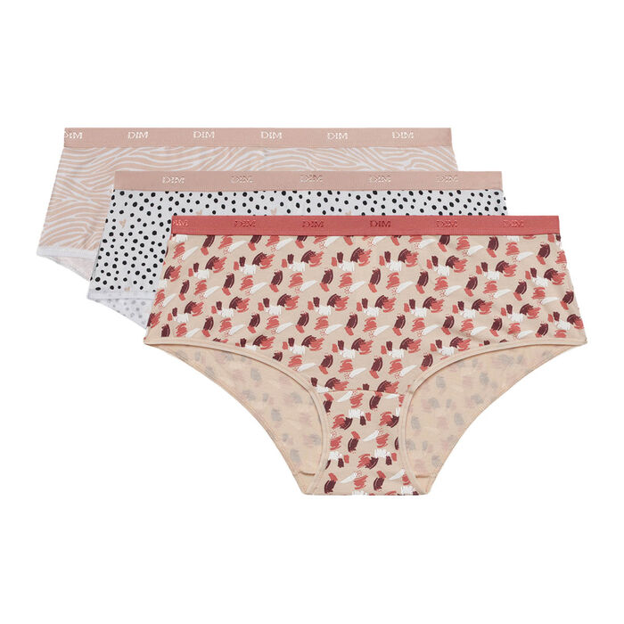 Pack de 3 bragas tipo bóxer de algodón elástico con estampado gráfico rosa Les Pockets, , DIM