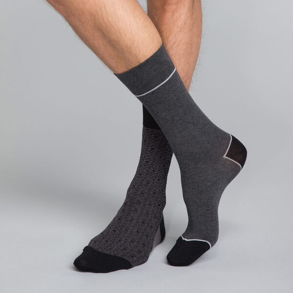 Pack de 2 pares de calcetines negros y grises estampados Hombre - Coton  Style