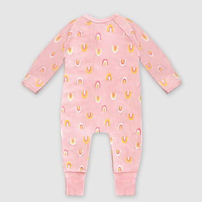 Pijama para bebé con cremallera de algodón elástico rosa estampado arco iris Dim Baby, , DIM