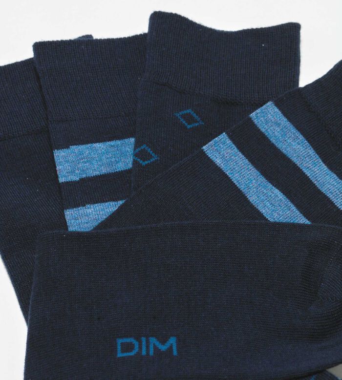 Pack de 4 pares de calcetines de hombre de algodón Azul Marino a rayas de EcoDim Style, , DIM
