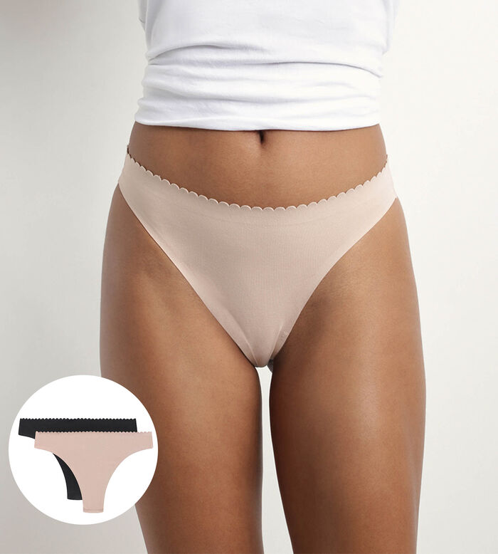 Pack de 2 bragas brasileñas de mujer en microfibra Nude y Negro Body Touch Easy, , DIM