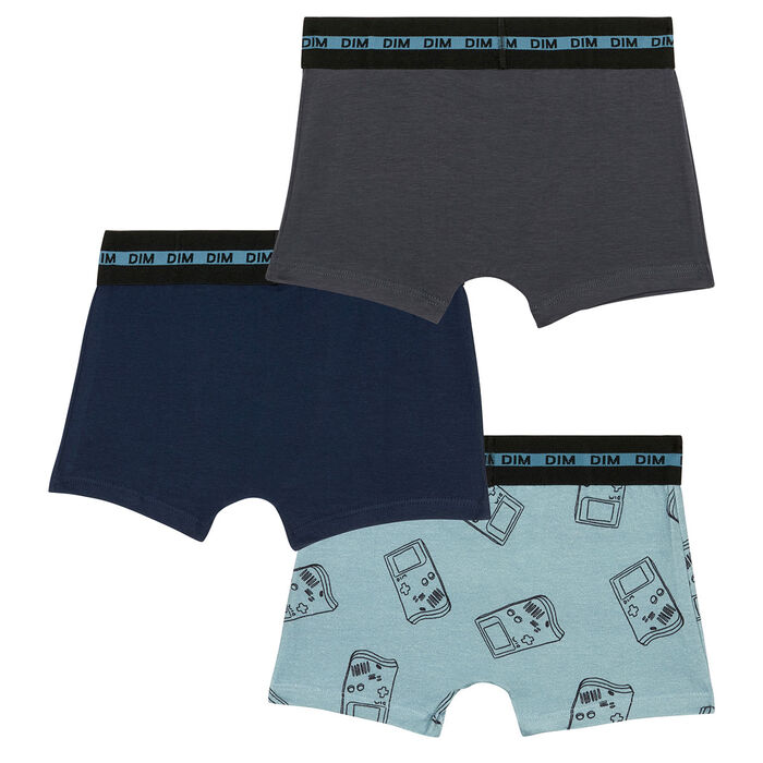 Pack de 3 calzoncillos para niño de algodón elástico con estampado de gameboys azul EcoDim Mode, , DIM
