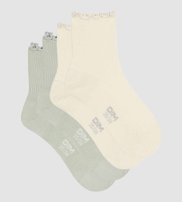 Pack de 2 pares de calcetines altos de mujer de algodón con estampado vichy  Granate Dim Coton Style