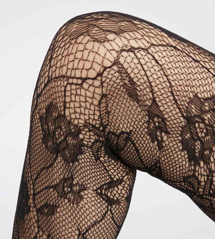 Pantis de mujer en rejilla y encaje floral Negro Dim Style, , DIM