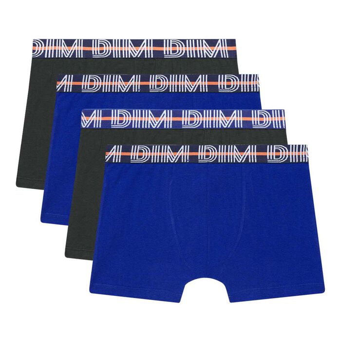 Pack of 4 boys' stretch cotton boxer shorts with blue waistband EcoDim, , DIM