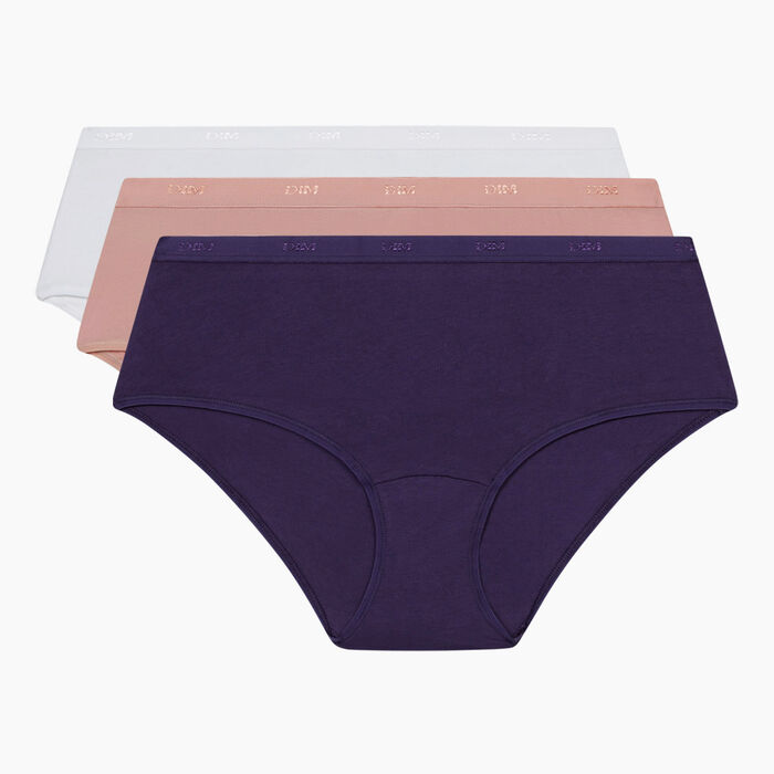 Pack de 3 braguitas tipo short de algodón en violeta, beige y blanco Les Pockets EcoDim, , DIM