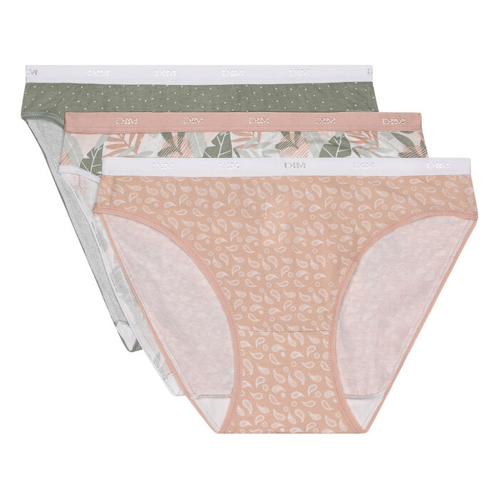 Pack de 3 braguitas de algodón elástico estampado tropical rosa Les Pockets, , DIM