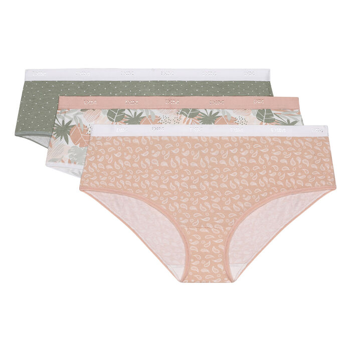 Pack de 3 culottes de algodón elástico estampado tropical rosa Les Pockets Dim, , DIM