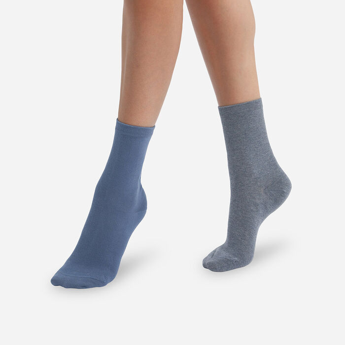 Pack de 2 pares de calcetines para mujer azul marino blanco Basic Coton, , DIM