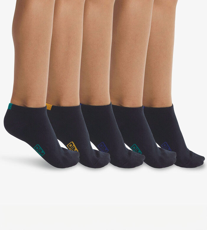 Pack de 5 pares de calcetines bajos para niños de algodón azul marino Ecodim, , DIM