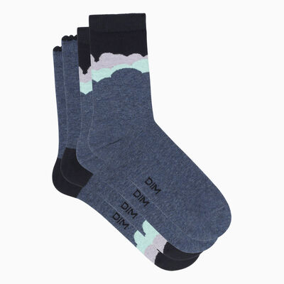 Pack de 2 pares de calcetines para mujer azul marino con nubes Dim Coton Style, , DIM
