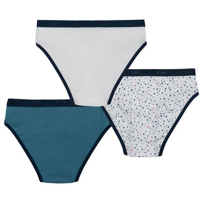 Pack de 3 bragas tipo slip de niña en algodón stretch con estampado de estrellas Blanco Azul Les Pockets, , DIM