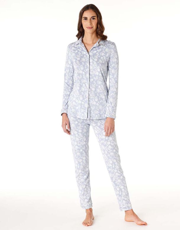 Pijama largo azul polvo de mujer en modal de algodón, , DIM