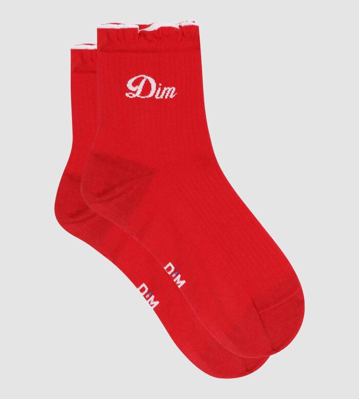 Calcetines de mujer fabricados en Francia en algodón Rojo con volantes Madame Dim, , DIM