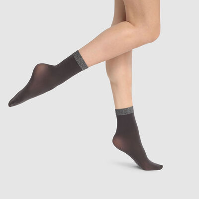 Calcetines bajos de fantasía negros con banda de lurex en el tobillo Dim Style 23D, , DIM