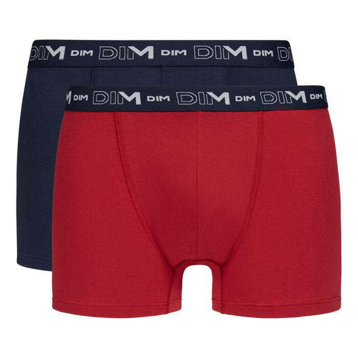 Pack de 2 bóxers azul y rojo con la cintura estampada  Dim Coton Stretch, , DIM