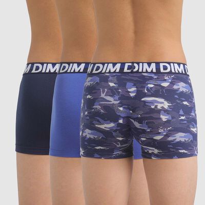Blue Ecodim Pack of 3 boys' stretch cotton boxers with animal print, , DIM
