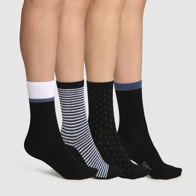 Pack de 4 pares de calcetines para mujer de rayas y lunares negro EcoDim Style, , DIM