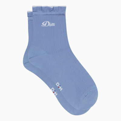 Calcetines bajos de algodón para mujer azul lavanda con fruncidos Madame Dim, , DIM