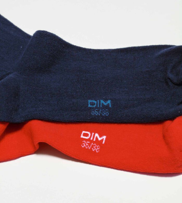 Pack de 2 pares de calcetines de mujer Rojo y Azul Dim Coton, , DIM